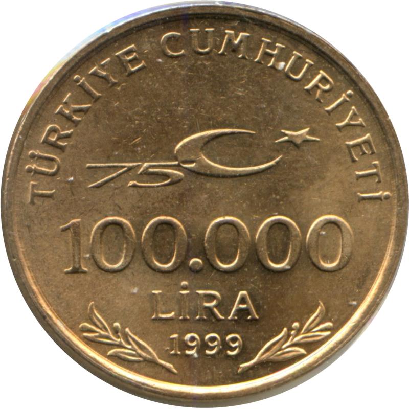 2000 Turkey 100,000 Lire 75th Anniversary of Republic