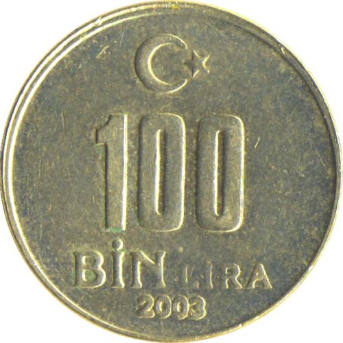 2002 Turkey 100 Bin Lire 100,000 Lire Crescent Moon