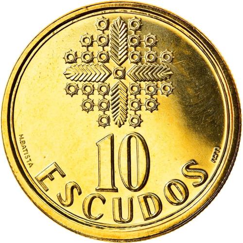 1987 Portugal 10 Ten Escudos Stained Glass Window Knot Above Arms