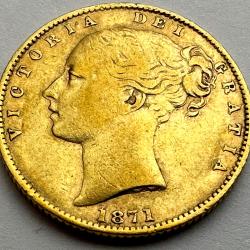 1871 Young Victoria Full Sovereign Shieldback - Die 40