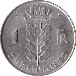 1950 Belgium Belgique 1 One Franc Coin Crowned Oak Branch