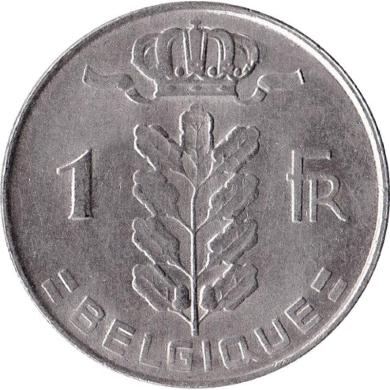 1950 Belgium Belgique 1 One Franc Coin Crowned Oak Branch