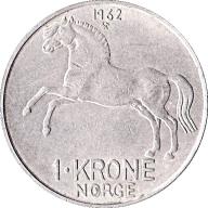 1959 Norway 1k One Krone A Horse facing left + Olav V