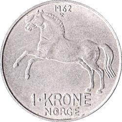 1970 Norway 1k One Krone A Horse facing left + Olav V