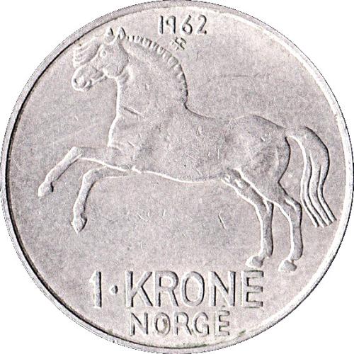 1970 Norway 1k One Krone A Horse facing left + Olav V