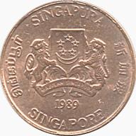 1989 Singapore 1c One Cent Two Orchids