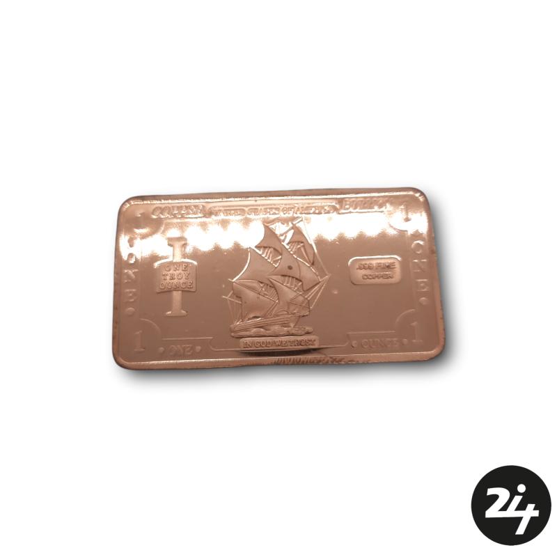 1 oz 999 Fine Copper Ship Bar