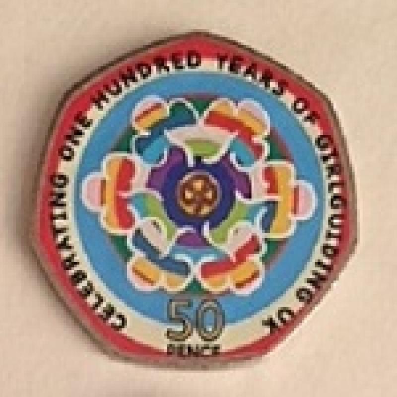 50P Commemorative Colour Coin Decals Stickers - Choose from Kew, Guides, WWF, Commonwealth Games