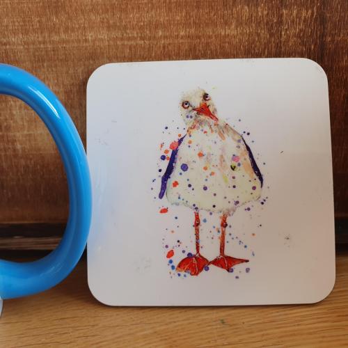 Stephen the Drunken Seagull Ceramic Coaster Beautiful Rainbow Colours.