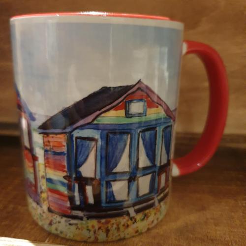 Beach Hut MUG. Beautiful Rainbow Colours.