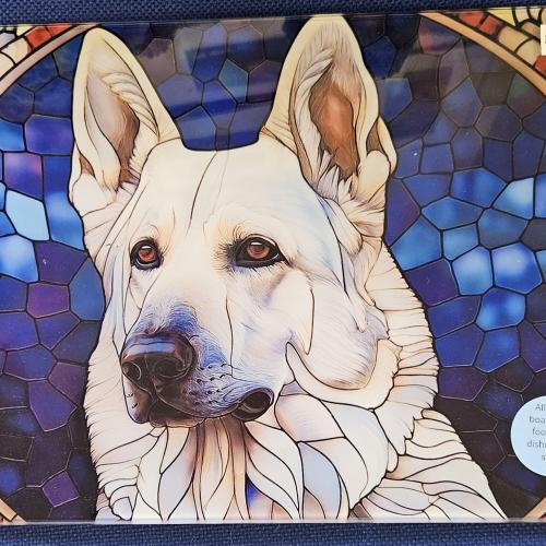 White German Shepherd Glass Chopping Board Leaded Light Seller 290 + Free Stand