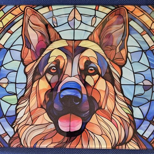 German Shepherd  Hector Glass Chopping Board Leaded Light Seller 290 + Free Stand