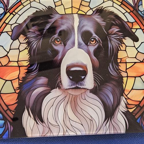 Collie Glass Chopping Board Leaded Light Seller 290 + Free Stand