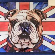 Bulldog Jack Glass Chopping Board Leaded Light Seller 290 + Free Stand