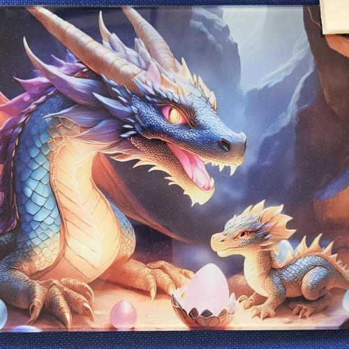 Dragon and a baby Glass Chopping Board Leaded Light Seller 290 + Free Stand