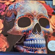 Tattooed  skull Glass Chopping Board Leaded Light Seller 290 + Free Stand