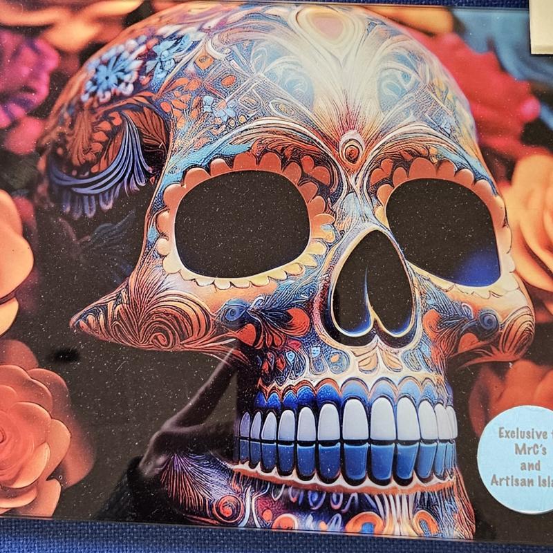 Tattooed  skull Glass Chopping Board Leaded Light Seller 290 + Free Stand