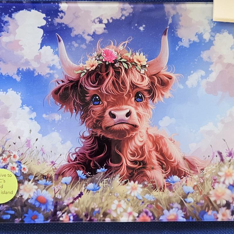 Cow blue Glass Chopping Board Leaded Light Seller 290 + Free Stand