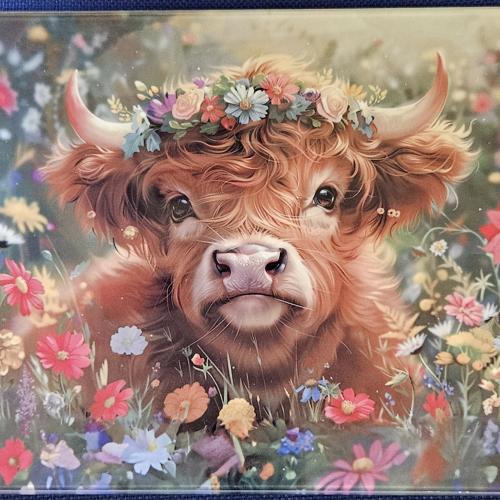 Cow Flowers Glass Chopping Board Leaded Light Seller 290 + Free Stand