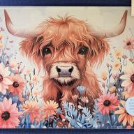 Cow Yellow Flowers Glass Chopping Board Leaded Light Seller 290 + Free Stand