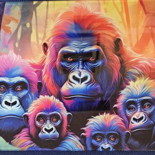 Gorilla family Glass Chopping Board Leaded Light Seller 290 + Free Stand