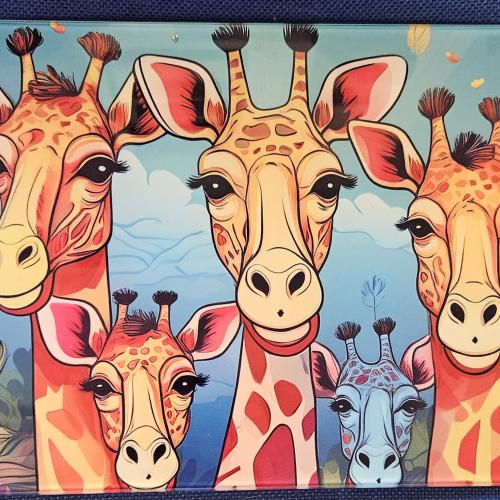Giraffe family Glass Chopping Board Leaded Light Seller 290 + Free Stand