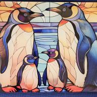 Penguin family Glasses Chopping Board Leaded Light Seller 290 + Free Stand