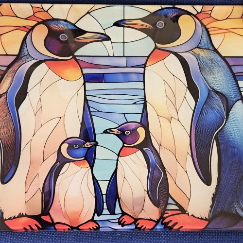 Penguin family Glasses Chopping Board Leaded Light Seller 290 + Free Stand