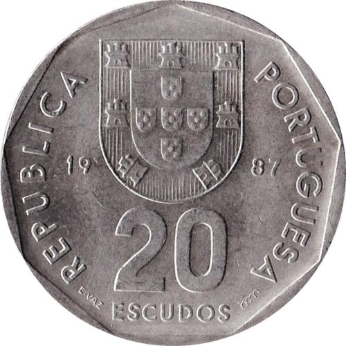 1986 Portugal 20 Twenty Escudos Nautical Compass Order Of Christ Cross