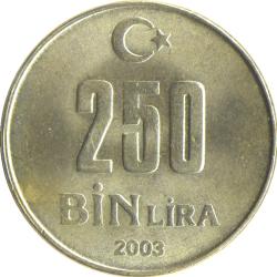 2003 Turkey 250,000 Lire 250 Bin Lire Crescent Moon