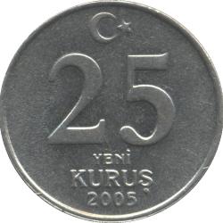 2005 Turkey 25 Twenty Five Yeni Kurus