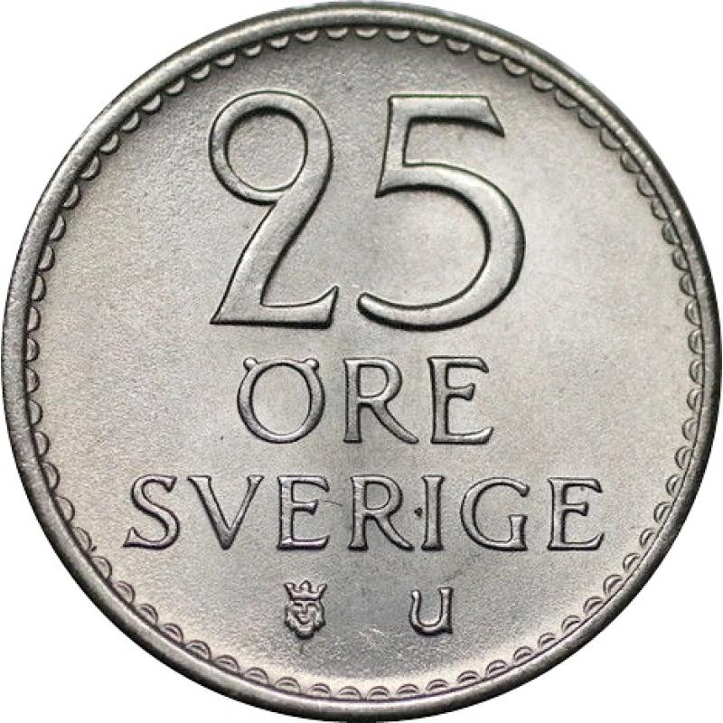 1967 Sweden Swedish 25 Twenty Five Ore King Gustaff