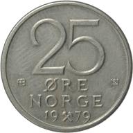 Norway 25 Twenty Five Ore Four crowned Olav V monograms aligned in a cross