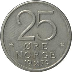 Norway 25 Twenty Five Ore Four crowned Olav V monograms aligned in a cross