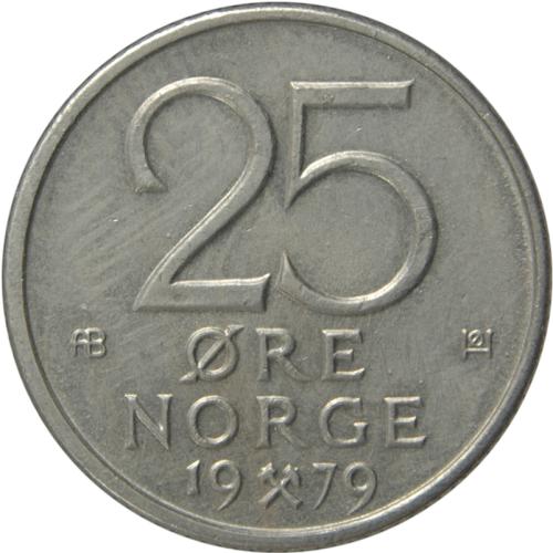 Norway 25 Twenty Five Ore Four crowned Olav V monograms aligned in a cross