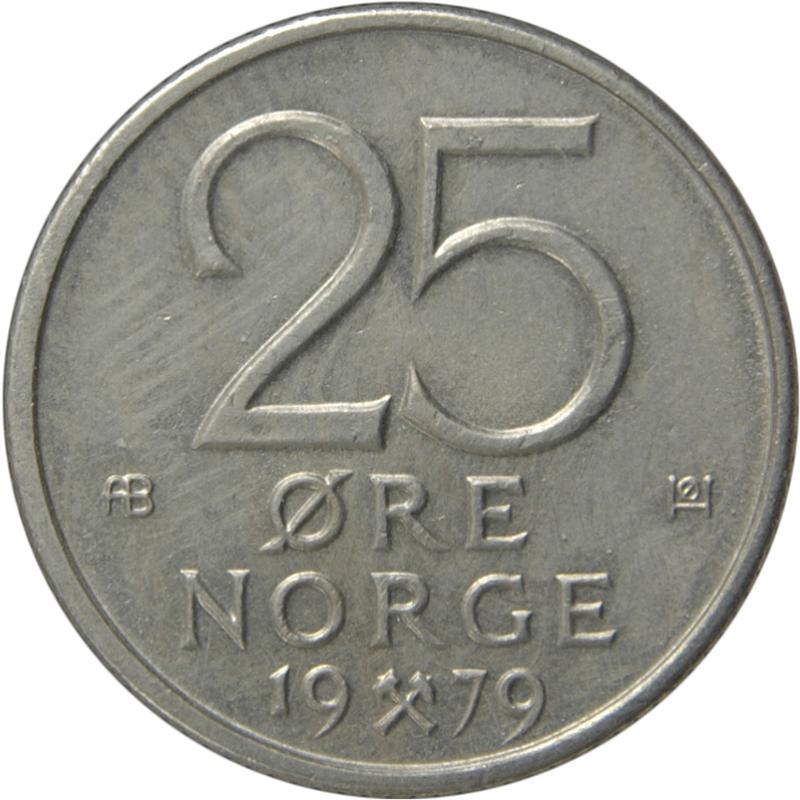 Norway 25 Twenty Five Ore Four crowned Olav V monograms aligned in a cross