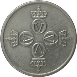 Norway 25 Twenty Five Ore Four crowned Olav V monograms aligned in a cross