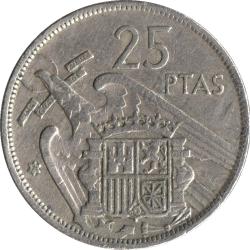 1975 Spain Spanish 25 Twenty Five Pesetas Francisco Franco Francoist Eagle