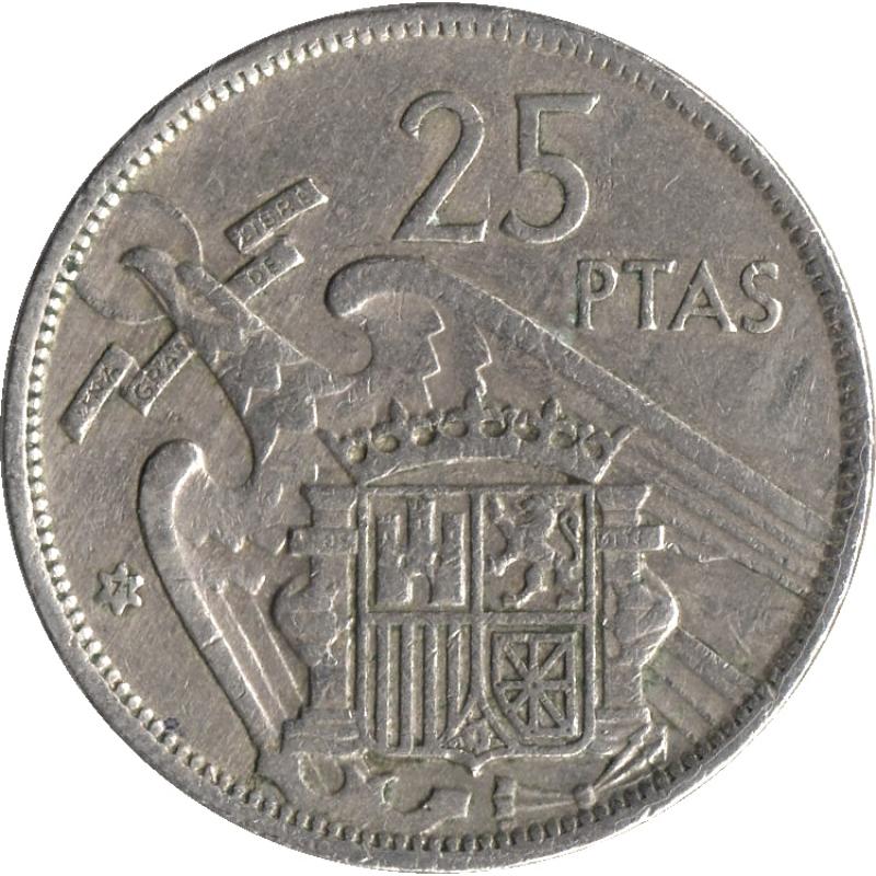 1975 Spain Spanish 25 Twenty Five Pesetas Francisco Franco Francoist Eagle