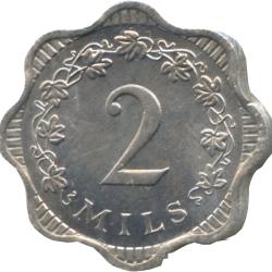 1972 Malta 2 Mils Coin Maltese Cross Wreath Of Vine Leaves