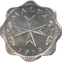 1972 Malta 2 Mils Coin Maltese Cross Wreath Of Vine Leaves