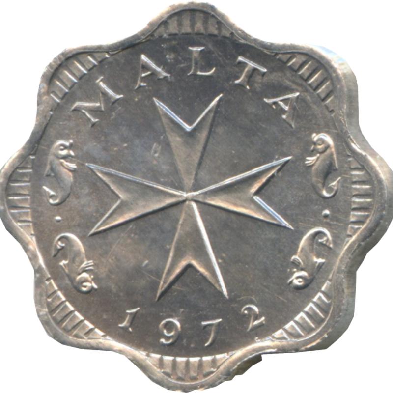 1972 Malta 2 Mils Coin Maltese Cross Wreath Of Vine Leaves