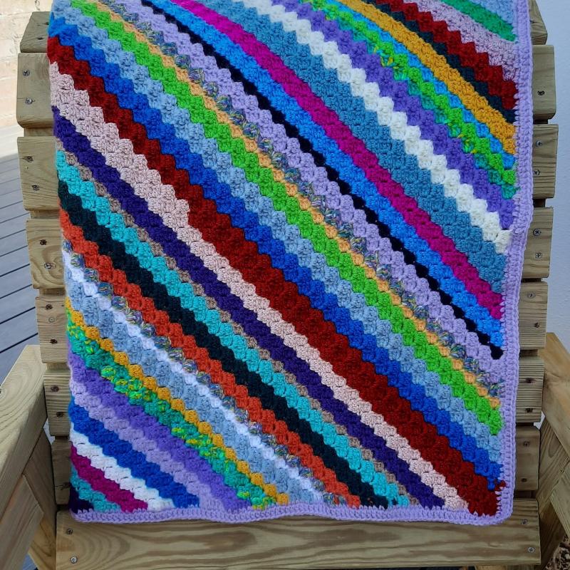 Handmade Crochet Striped Cot or Lap Blanket