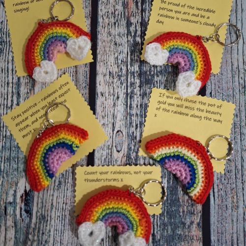 Crochet Rainbow Keyring with quote