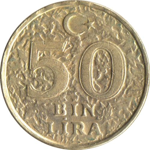 1999 Turkey 50 Bin Lire 50,000 Lire Crescent Moon