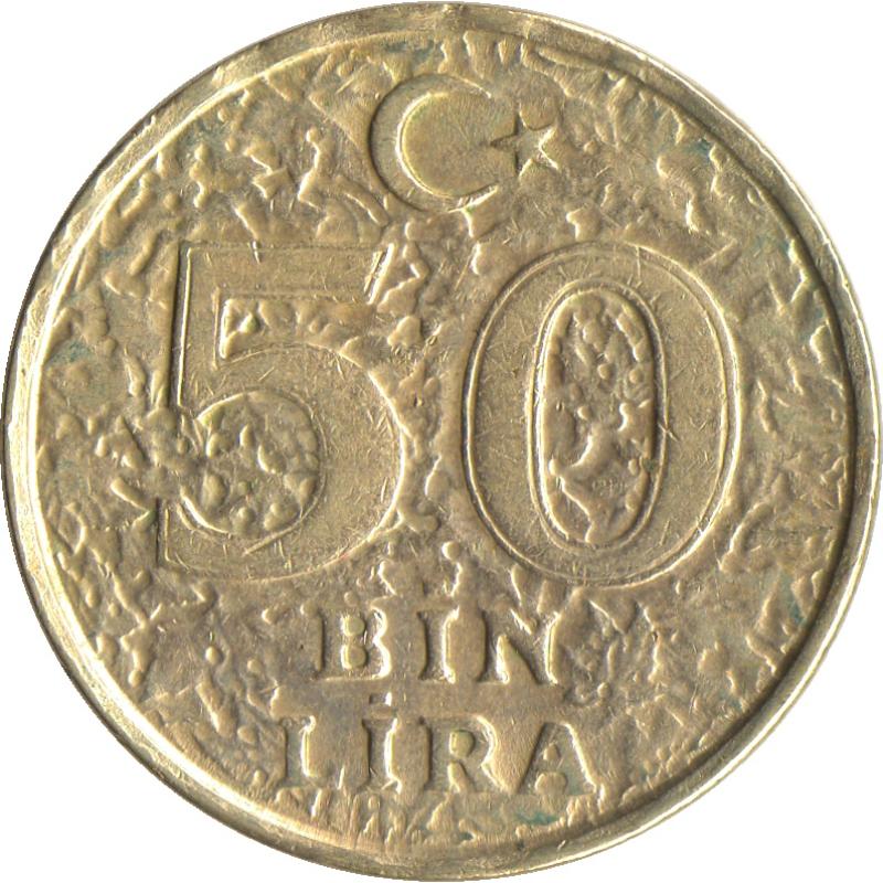 1997 Turkey 50 Bin Lire 50,000 Lire Crescent Moon