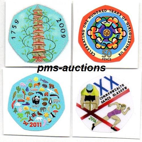 50P Commemorative Colour Coin Decals Stickers - Choose from Kew, Guides, WWF, Commonwealth Games