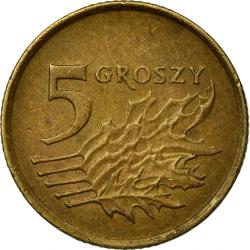 2018 Poland 5 Five Grosze Groszy Polish Eagle in Coat of Arms 2 Oak Tree Leaves