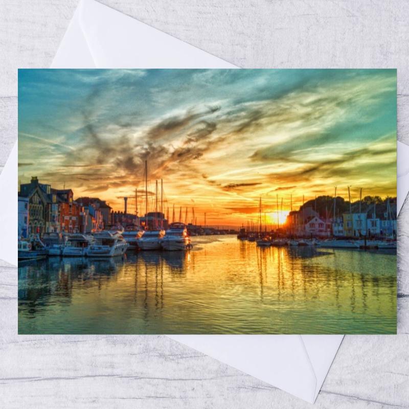 Single Weymouth Harbour Dorset Blank Greeting Card with envelopes