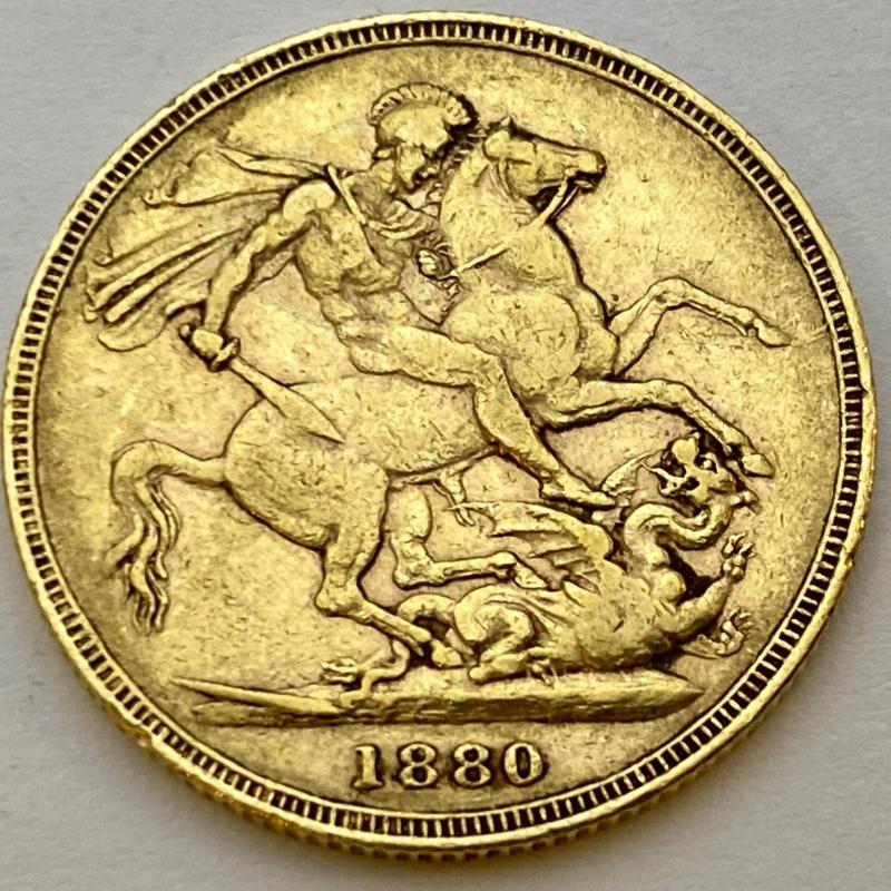 1880 Full Sovereign - Young Victoria - M91C; Rare